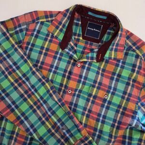 Tommy Bahama Mens Plaid Button Down Shirt Long Sleeve Cotton Size L‎